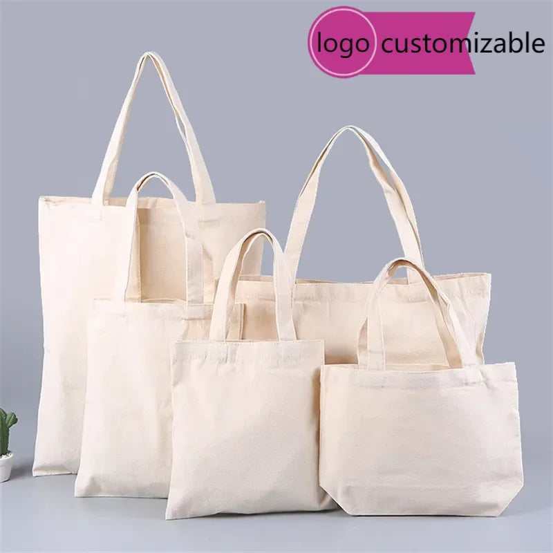 10 pcs Custom Logo Printed Plain Bulk Large Reusable Eco Friendly Cotton Canvas Tote Shopping Bag for Shopping School