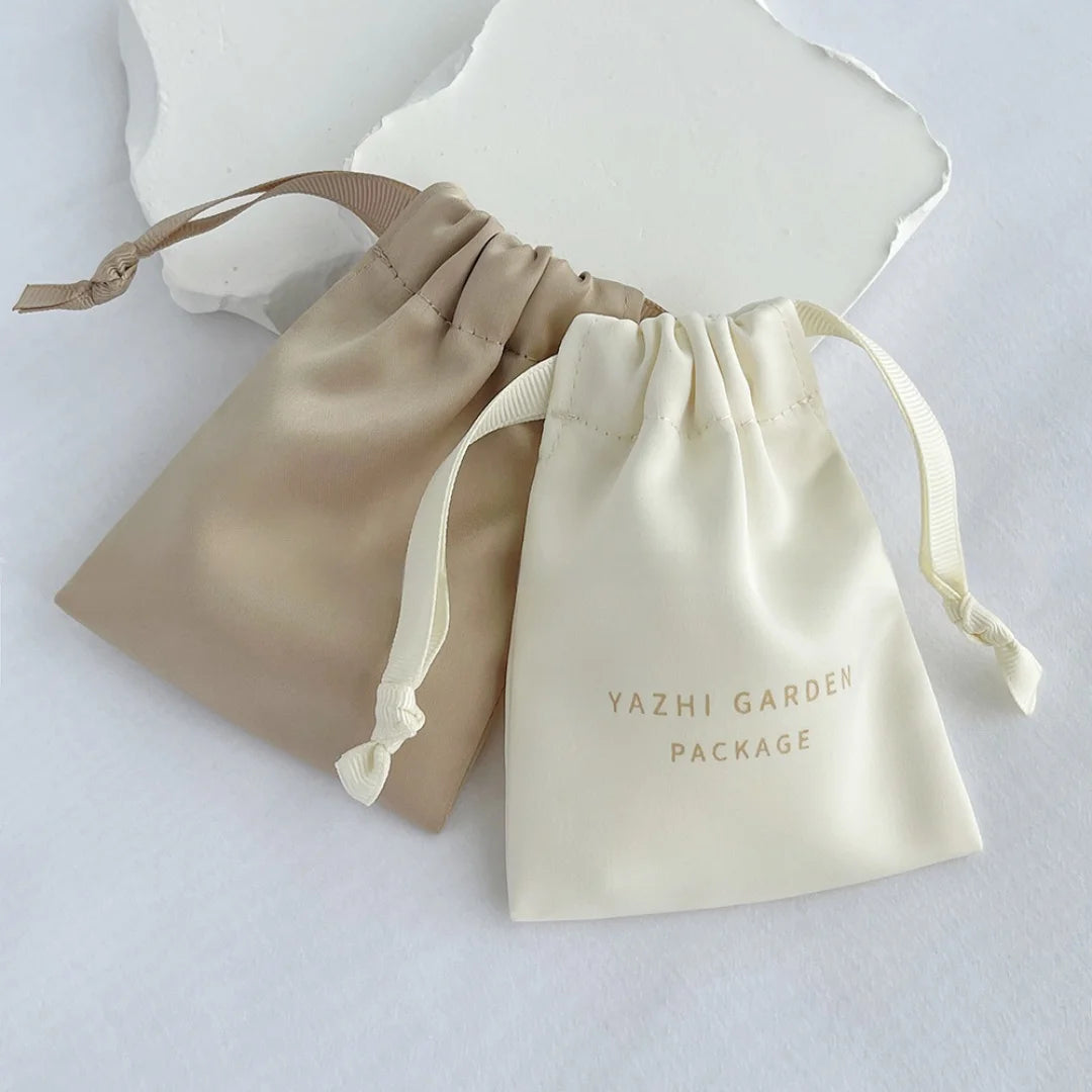 Custom Logo Silk Satin Jewelry Gift Bags  Drawstring Earring Ring Packaging Organizer Pouch Wedding Favor Candy Bag